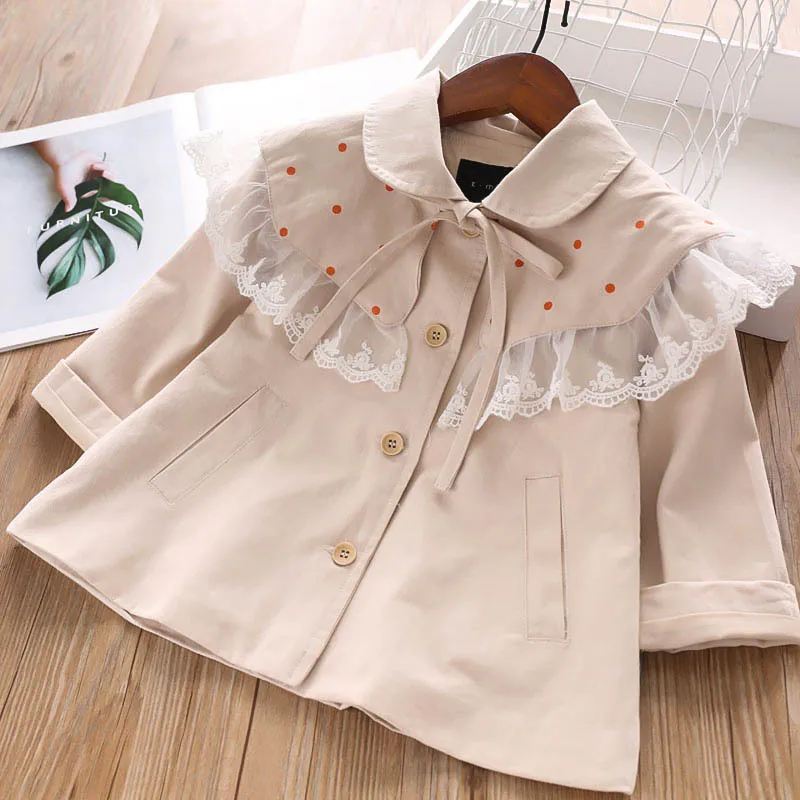 Осень 2019 г. кружевной плащ с цветочным узором для девочек шаль Детское пальто