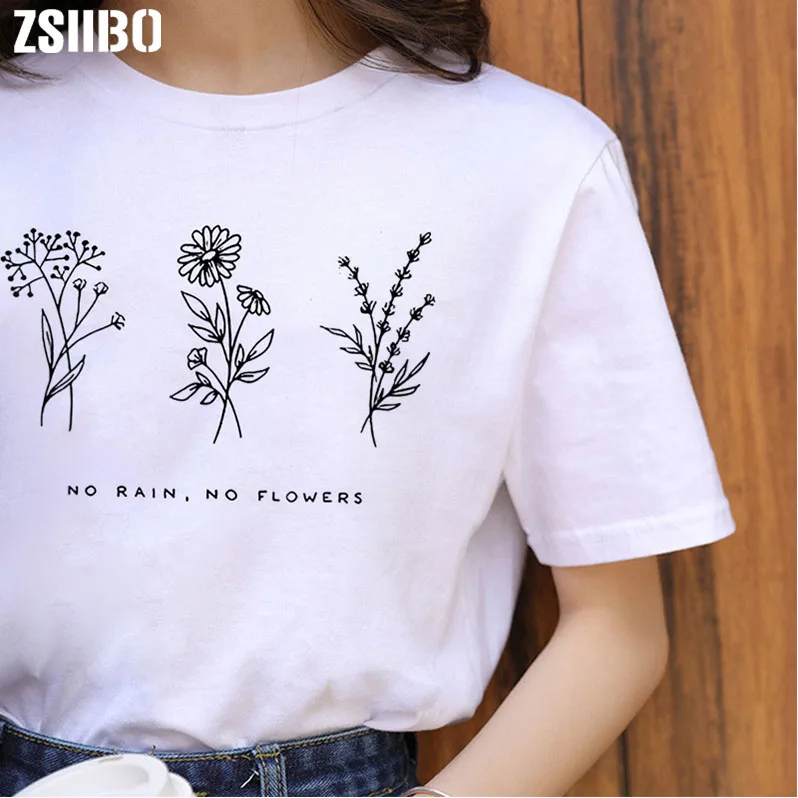 2019 модная женская летняя футболка с цветочным принтом и буквами Harajuku веселая
