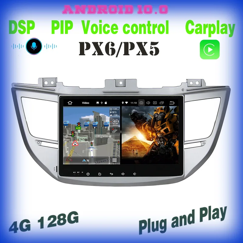 

Автомобильный GPS-радиоплеер PX6, 10,1 дюймов, с голосовым управлением, Android 10,0, для Hyundai Tucson IX35 2015 2016 2017 2018 carplay, Wi-Fi, usb, 4 + 128G