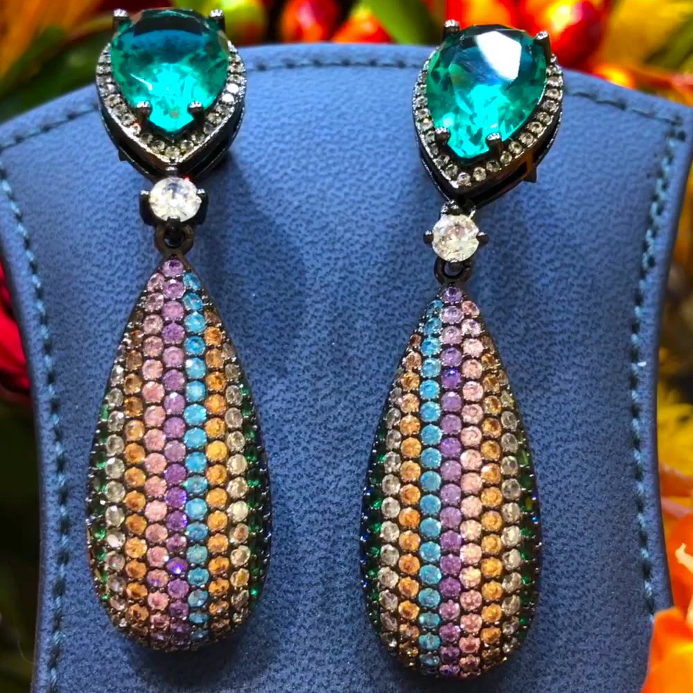 

SORAMOORE New Women's Zircon Crystal Drop Pendant Earrings Fashion Luxury Long Raindrop Bridal Wedding Party Show Jewelry 2021