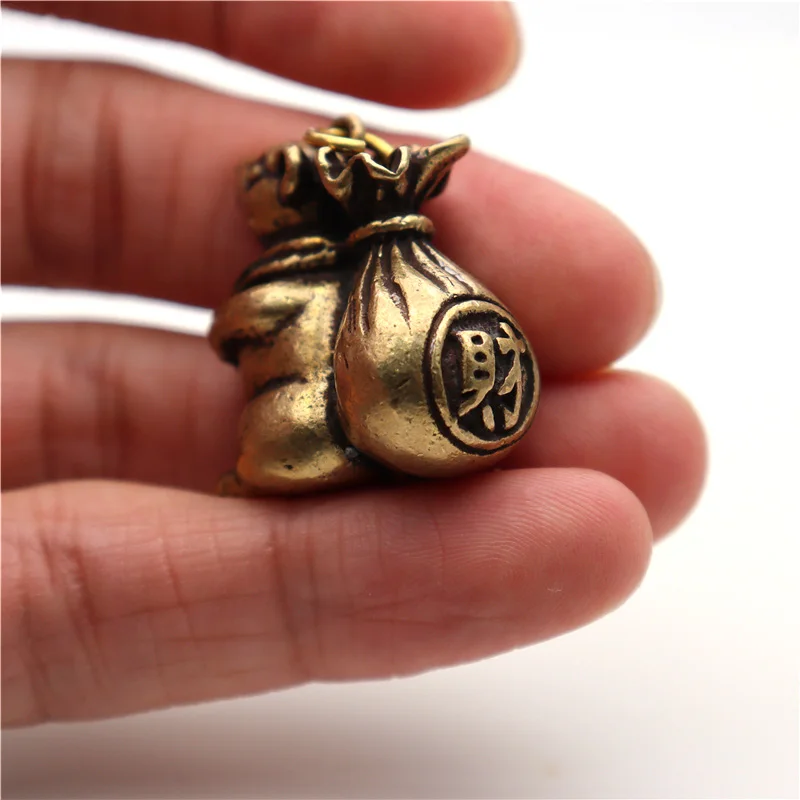 Винтажный латунный милый брелок в виде мыши с фигуркой сумки богатства Подвески