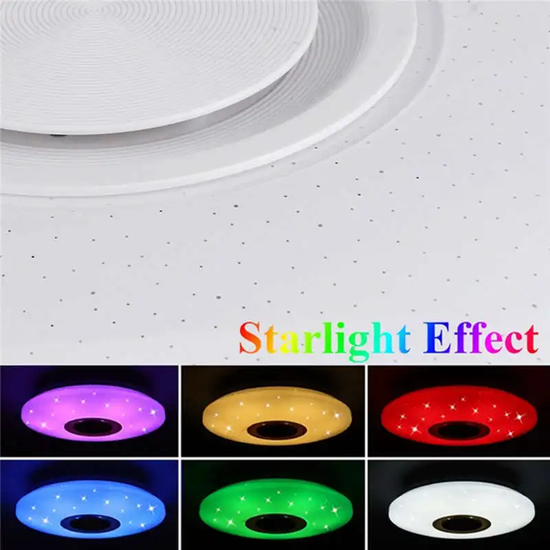 

Promotion! 36W Rgb Flush Mount Round Starlight Music Led Ceiling Light Lamp With Bluetooth Speaker, Dimmable Color Changing Ligh