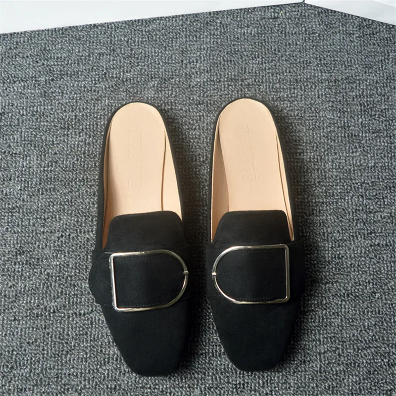 Новинка модная женская обувь металлическая квадратная пряжка мюли домашняя