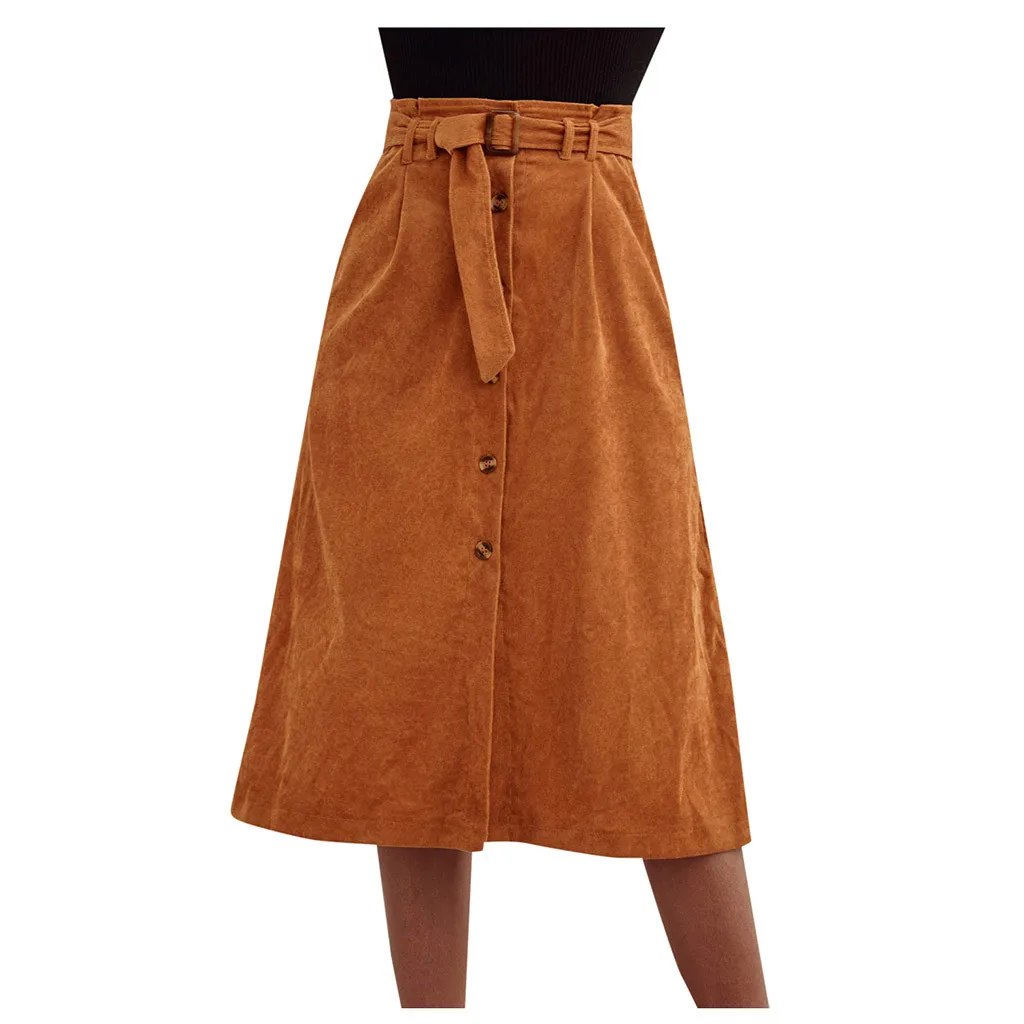 Юбки женские весенние вельветовые юбки на пуговицах с высокой талией Юбка До