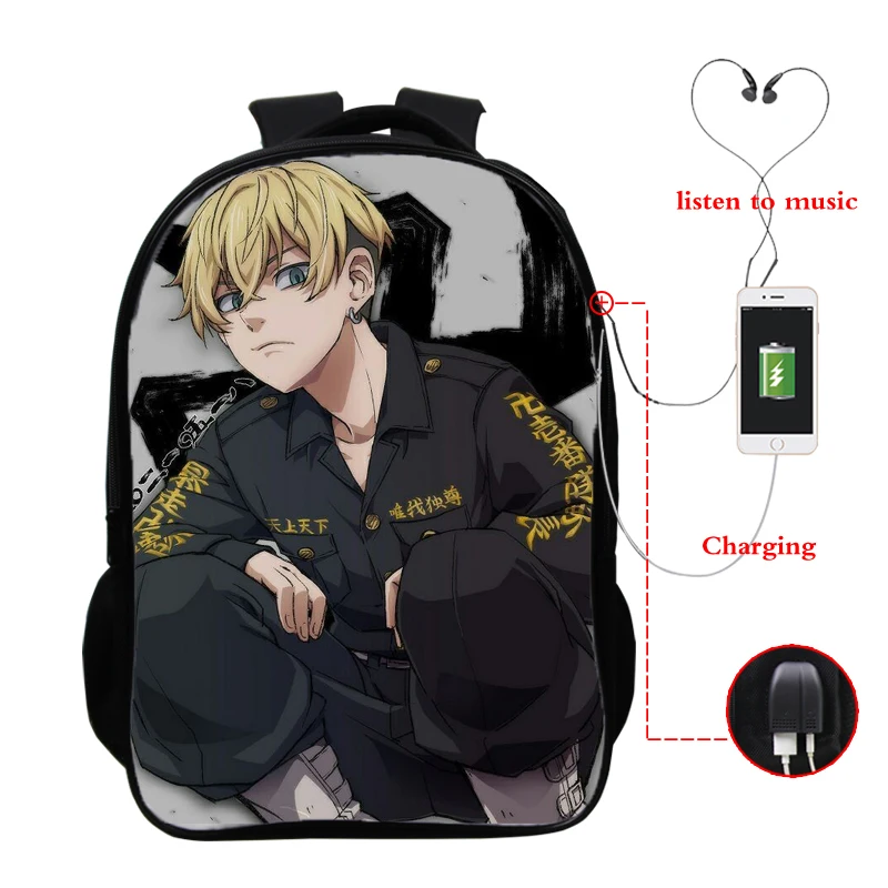 

Kawaii Cartoon Anime Student Backpacks Tokyo Revengers 3d Boys Grils Fashion Casual School Bags USB Charging Teenager Schoolbag