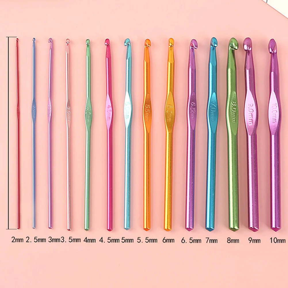 

14Pcs 2 mm - 10 mm Mixed Metal Crochet Hook for Loom Tool Band DIY Multicolour Aluminum Crochet Hook Knit Needles Set