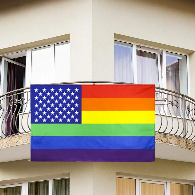 

American Rainbow Flag with Printed Stars and Metal Grommets Vibrant Color Polyester Banner for Peace Equality DC120