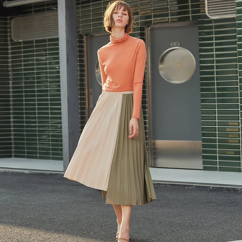 

AEL 2020 new pleated satin skirt summer casual midi Asymmetry skirts femme Sweet Party Skirt Vintage