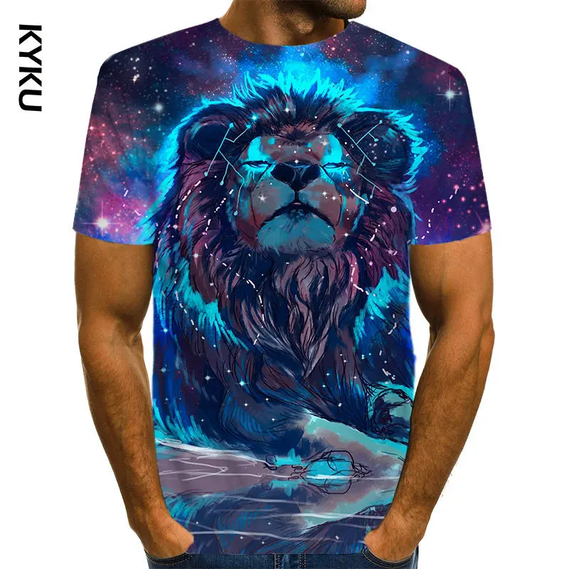 

KYKU Summer Animal tshirt Men Women t shirt Lion t-shirt 3D Black Top Streatwear Tee Short Sleeve Clothing