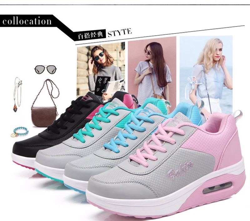 

Fashion 2019 Spring New PU Leather Casual Shoes Thick Bottom Increased Wedge with Women's Shoes Lace-Up Mixed Colors Plus Size