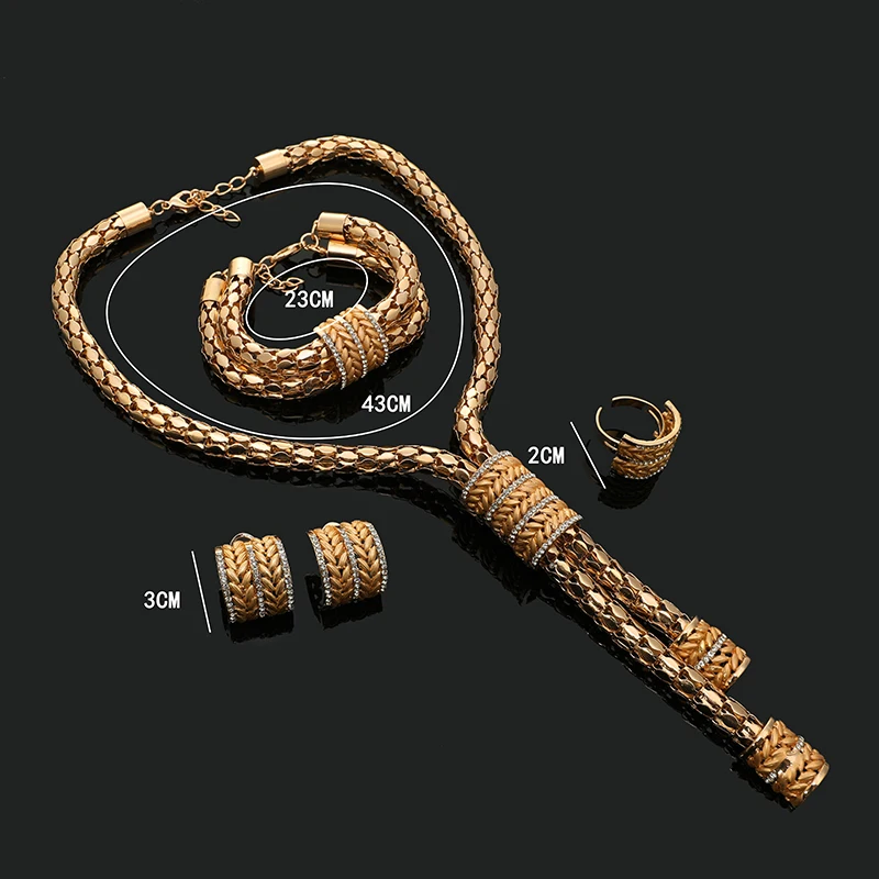 

Fani Fashion Wedding Woman Costume Bridal Jewelry Set Dubai Gold Mysterious Charming Necklace earrings bracelet ring Jewelry set