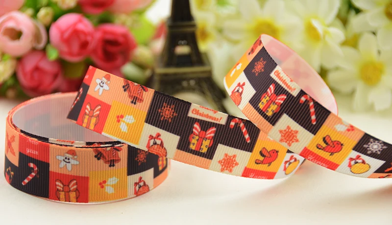 

22mm 25mm 38mm 75mm christmas pattern printed Grosgrain Ribbon party decoration 10 Yards X-03728