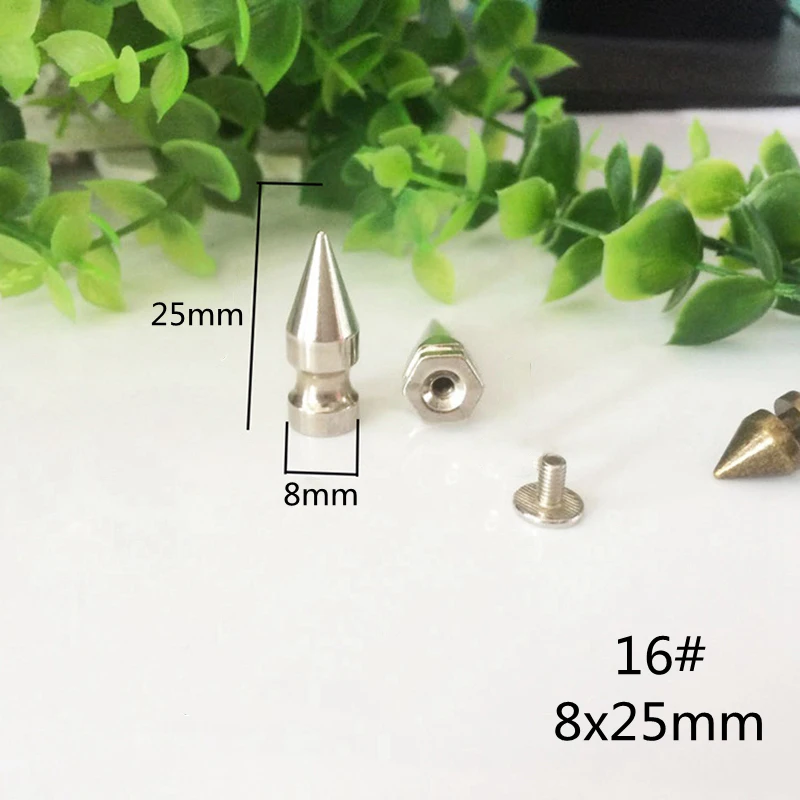 16(8x25mm) Латунные шипы в форме пули панк одежды заклепки Шпильки для сумки, шляпы, обуви, кожаный чокер diy аксессуар для рукоделия - Цвет: 16(8x25mm)