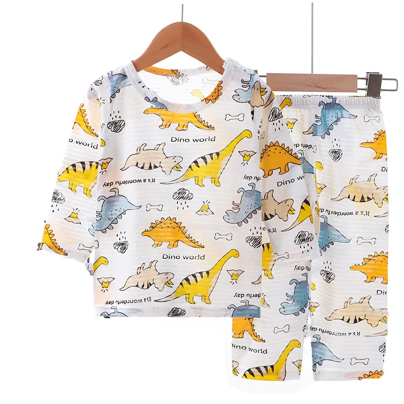 For 1 2 4 5 6 7 8 9 Yrs Girls Boys Summer Cotton Pajamas Kids Dinosaur Nightwear Clothes Suit Thin Pyjamas Toddler Sleepwear