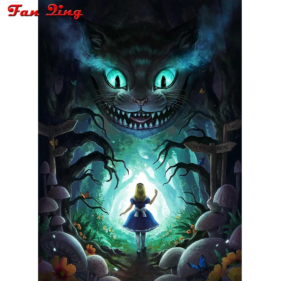 Алмазная живопись мультфильм фантазия лес девушка гриб дерево полный