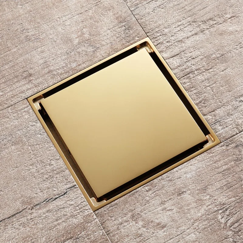 

All Copper Square Mirror Bathroom Large Displacement Deodorant Invisible Floor Drain Modern and Simple Type