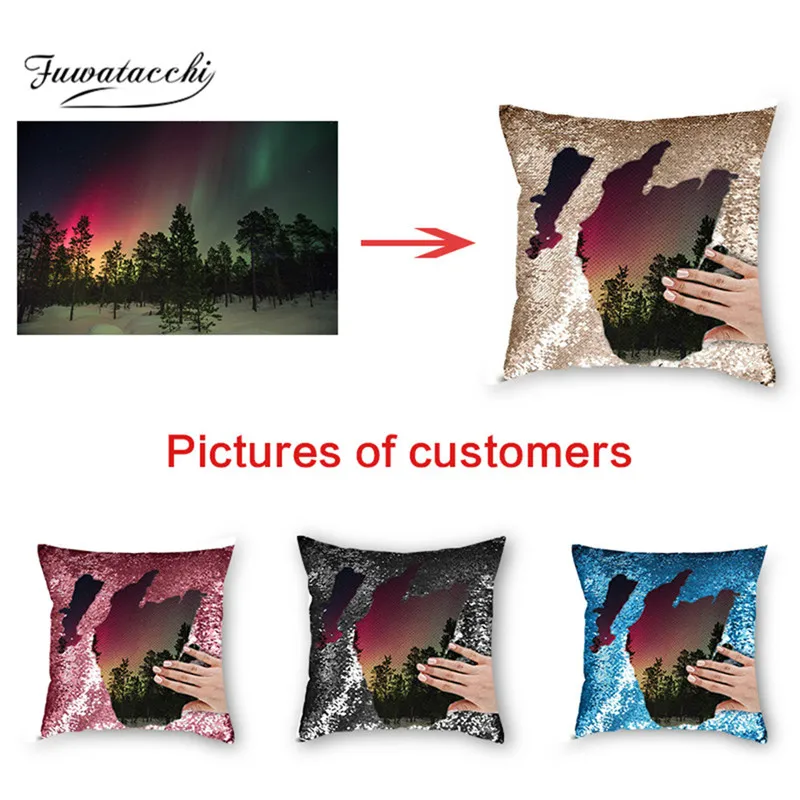 Fuwatacchi Custom DIY Mermaid Sequin Cushion Cover Magical Throw Pillowcase Color Changing Reversible Pillow Case for Home Decor | Дом и сад