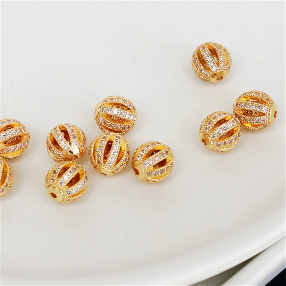 

14K Gold Filled Hollow pumpkin beads micro-inlaid zircon stone melon beads 9x8mm diy jewelry accessories beads