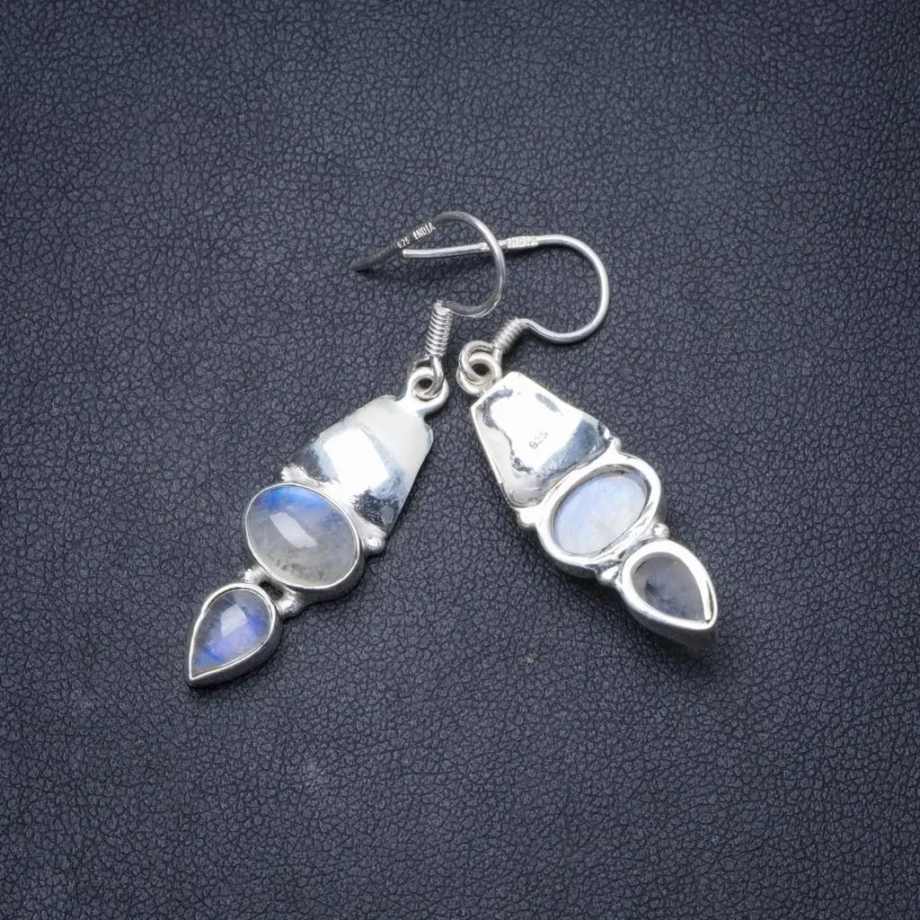 

Natural Rainbow Moonstone Handmade Unique 925 Sterling Silver Earrings 1.75" Y1699