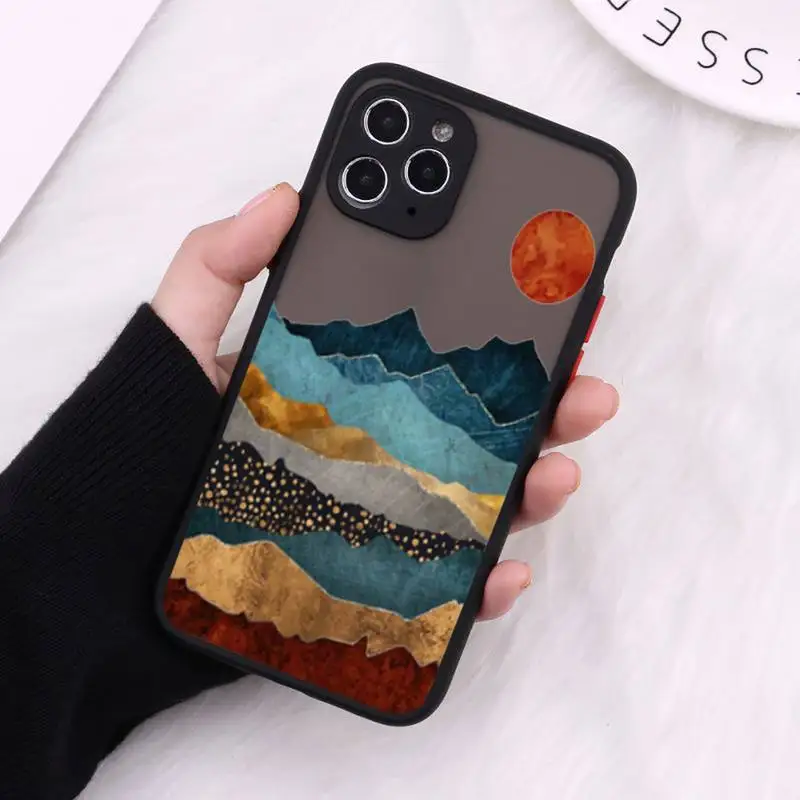 

Mountain Marble Moon Phone Cases matte transparent For black iPhone 7 8 x xs xr 11 12 pro plus max mini Clear Funda