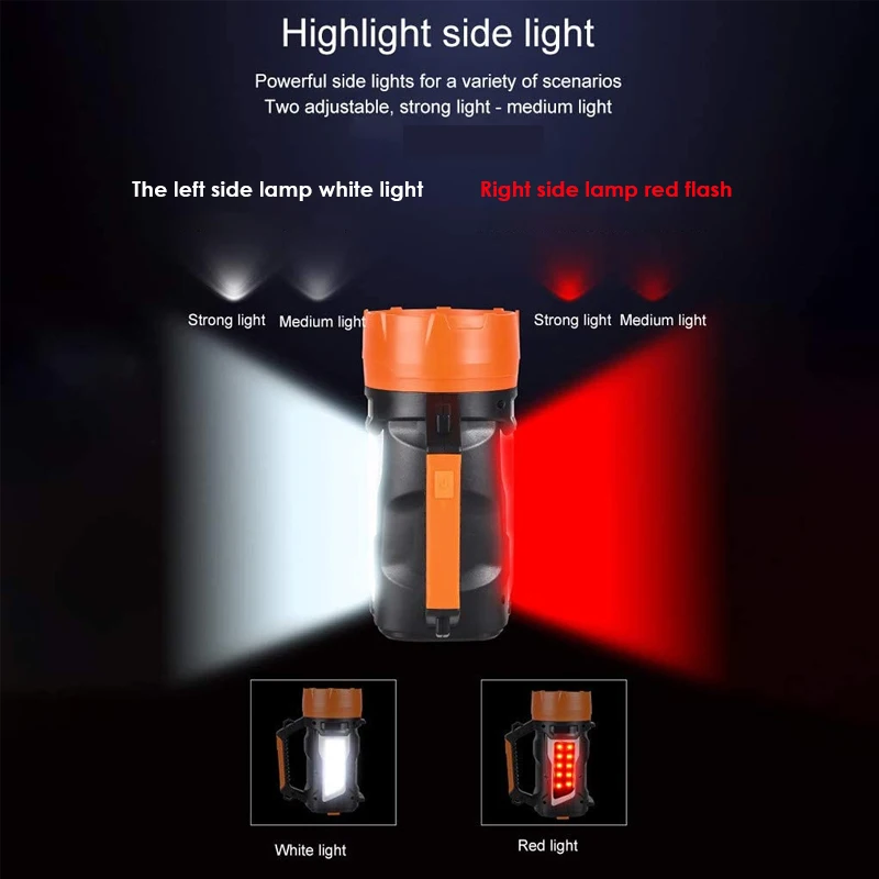 저렴한 슈퍼 밝은 LED 탐조등 충전식 휴대용 손전등 방수 보조베터리 테일 라이트 야외 캠핑 랜턴