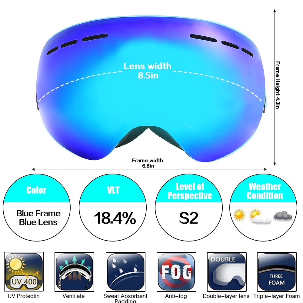 Blue Frame Jiepolly лыжные очки с анти-туманными магнитными линзами сферическая Лыжная маска с большим видением очки лыжные очки для катания на коньках для женщин и мужчин - Цвет: Blue Frame