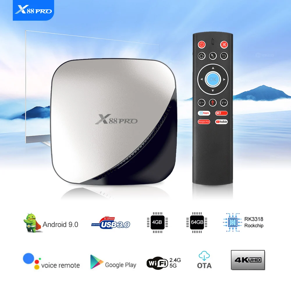 X88 PRO Android 9 0 Smart TV Box 4 ГБ 64 с двумя камерами процессор Rockchip RK3318 Octa Core 5G Wi Fi 4K HD декодер