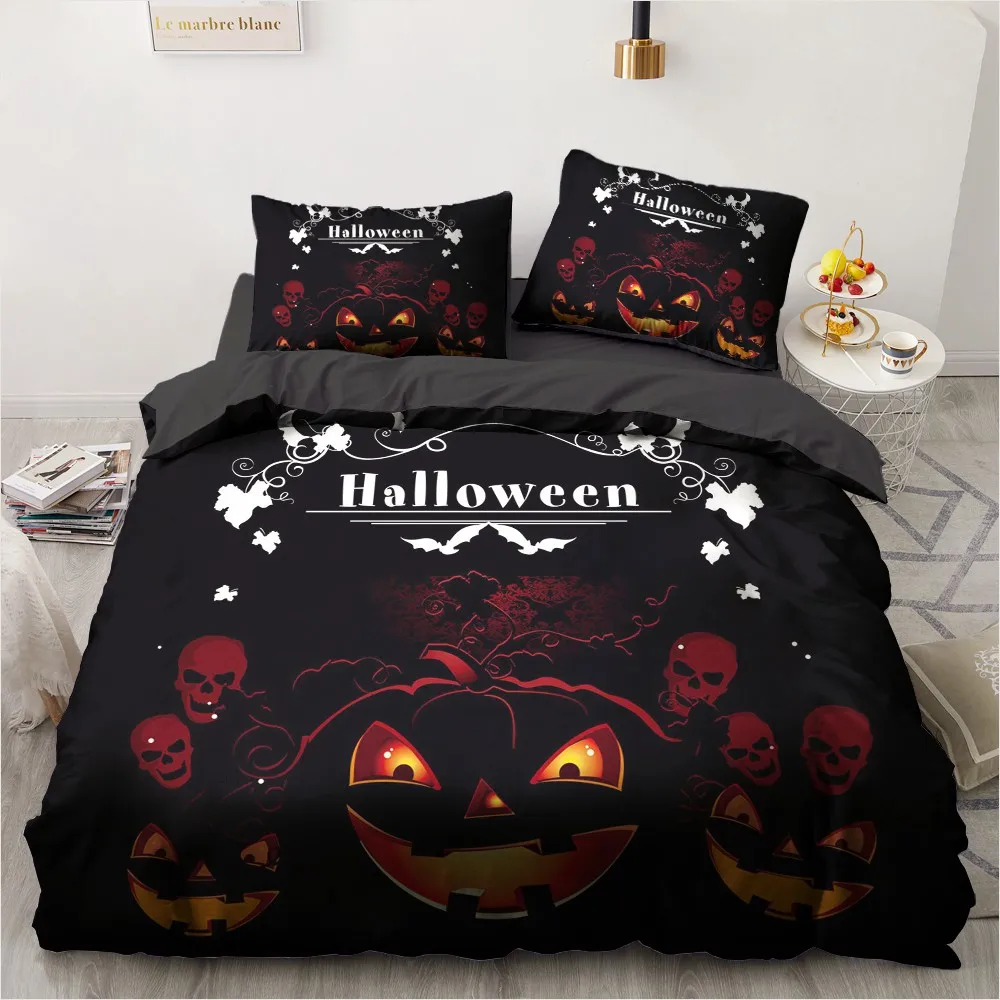 

Cartoon Halloween Bedding Sets Children Bedlinen Single Twin Full Queen King Duvet Cover Bedclothes Kids Black pumpkin lantern