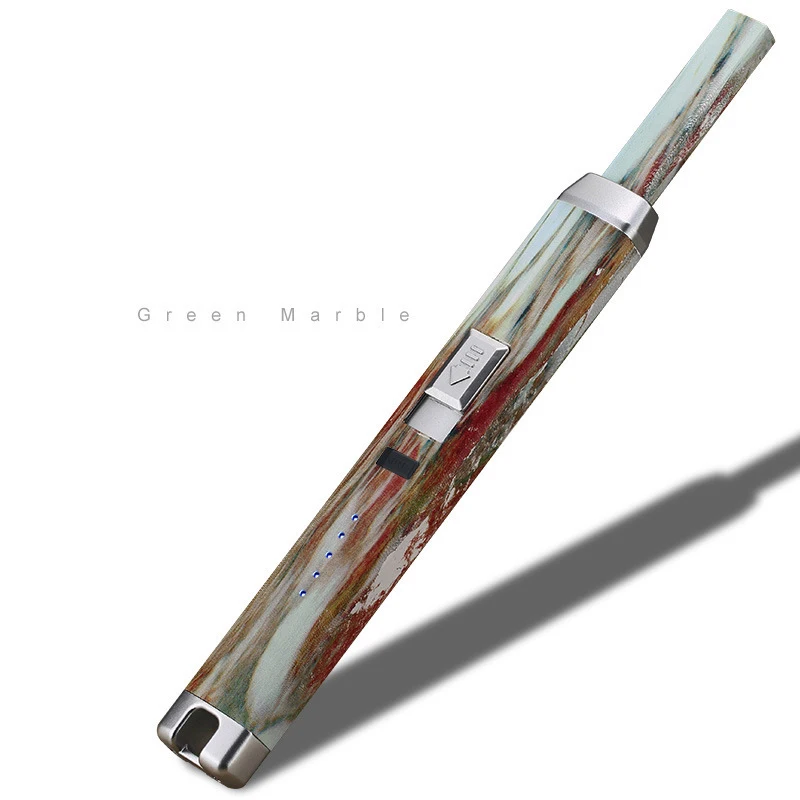 Green Stone USB перезаряжаемые ветрозащитные, импульсные портативные электронные дуговые зажигалки для кухонных свечей кемпинга - Цвет: Green Stone