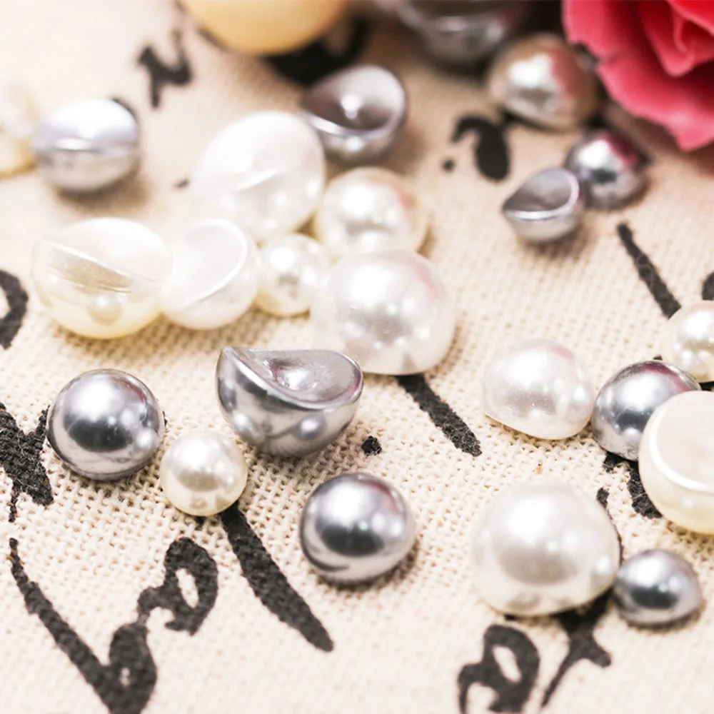 

20pcs/Bag Nail Art Rhinestones Decorations White/Beige/Gray Acrylic Half Round Pearls Nail Accessories DIY Beads Makeup Tools Z9