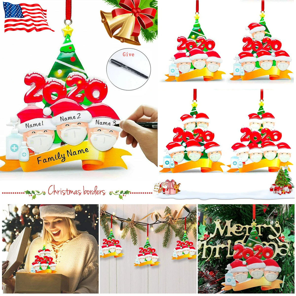 

Personalized Christmas Ornament Hanging Santa Claus Kids DIY Gift Handwritten Name Pendant for Home New Year Party Decorations