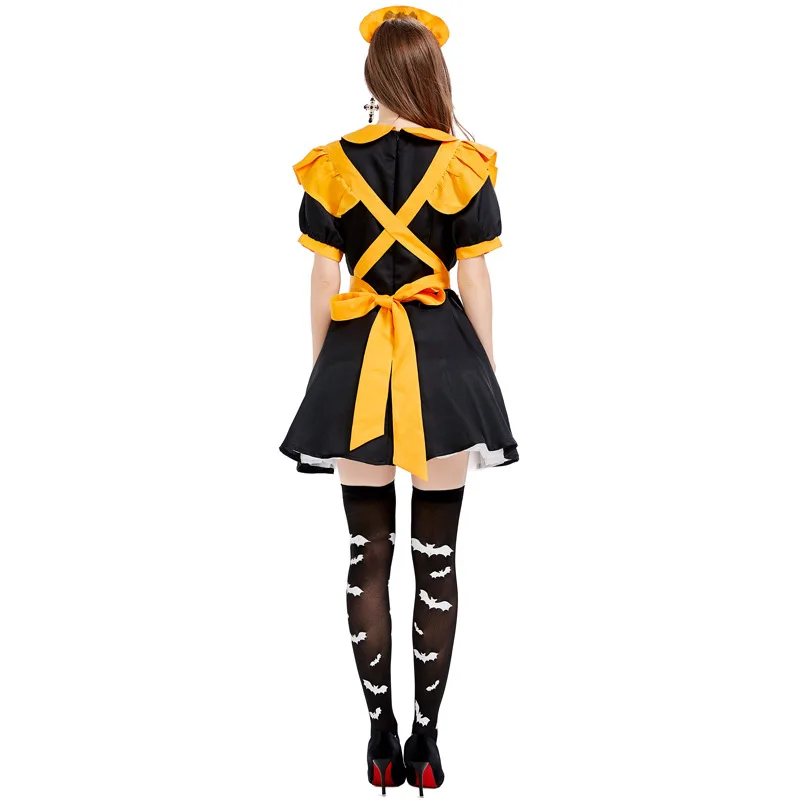 

2020 New Women Bat Vampire Cosplay Costume Orange Magic Witch Costume For Halloween Party Female Sexy maid Uniform
