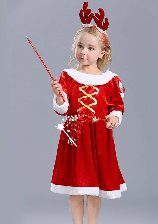 

Kids Dresses For Girls Long Sleeve Deer With Star Costume Princess Clothes Christmas
