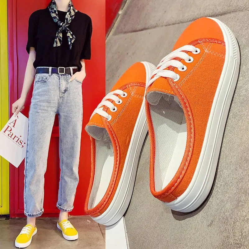 

Half Baotou Canvas Women's Shoes Spring 2021 New Women's Fashion Single Shoes One Pedal Shoes Casual Half Slippers Women