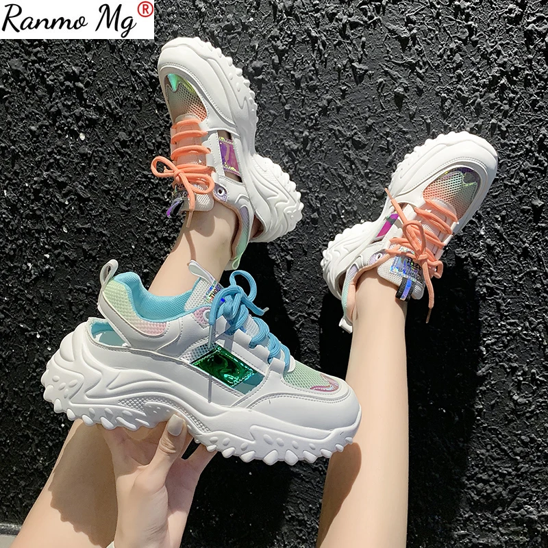 

Summer Women Platform Sneakers Ulzzang Fashion 2021 Vulcanize Shoes Hollow Out Woman Mesh Casual Shoes Chunky Trainers Ladies 40