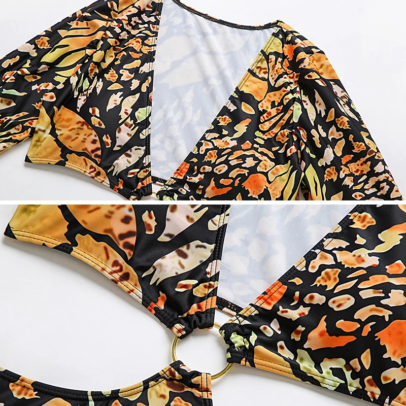 

2021 Hollow Out One Piece Swimsuit Women Swimwear Long Sleeve Trikini Swim Wear Beach Bathing Suit Monokini