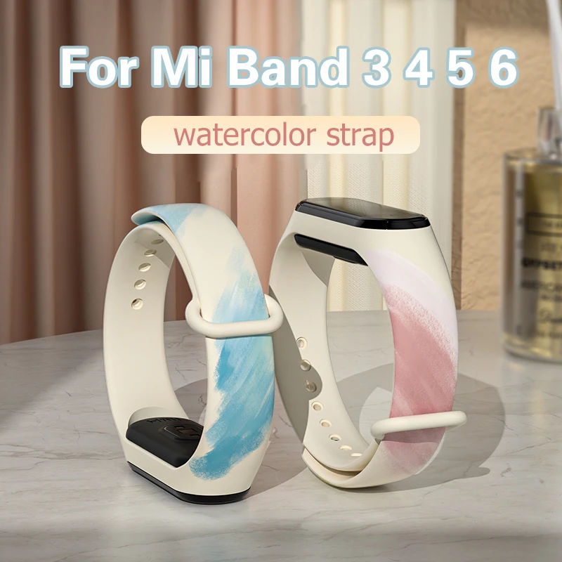 

For Xiaomi Mi Band 6 5 Watch Band watercolor Silicone Bracelet Replacement for Mi Band 3 4 Nfc for Amazfit Band 5 Wristband