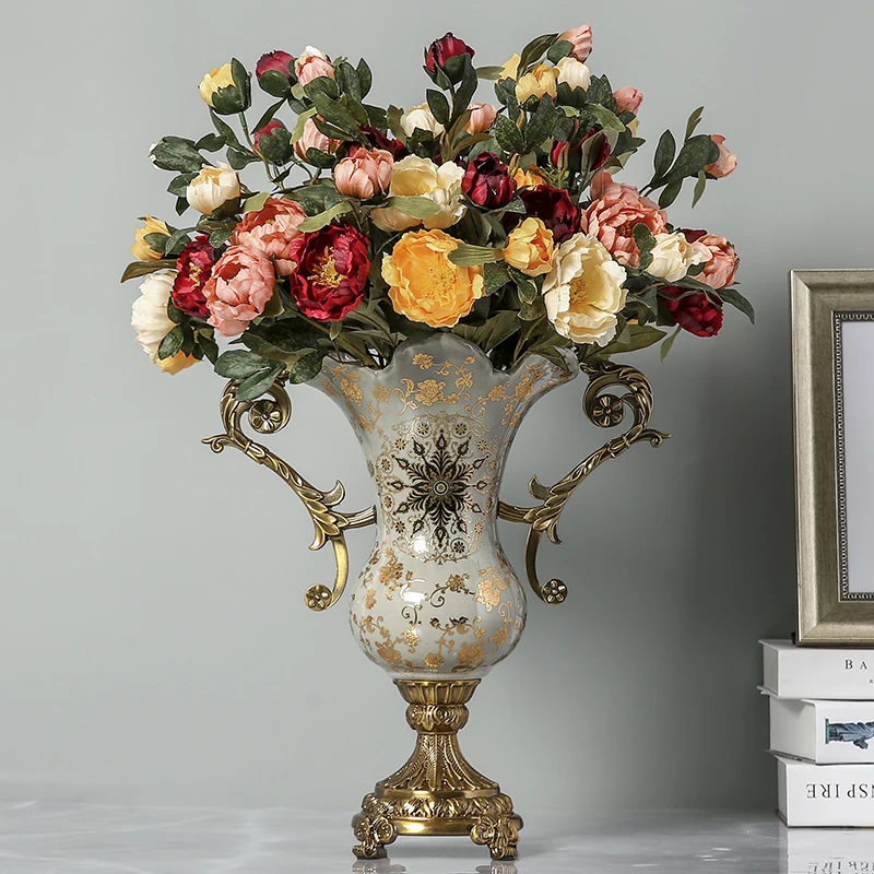 

GY Modern European Alloy Ceramic Vase American Style Luxury Living Room Entrance Soft Decorative Ornaments