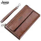 Мужской Длинный кошелек JEEP BULUO, коричневый брендовый бумажник на молнии с кармашком для монет, Обложка для паспорта,
