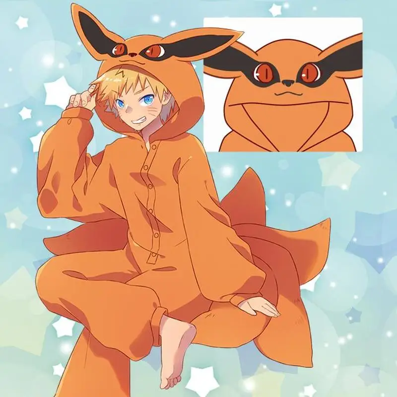Пижамы Kyuubi Kitsune Kurama Cosplay ночные костюмы Akatsuki Ночная одежда Мультяшные комбинезоны