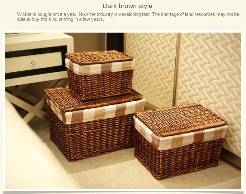 

zq Rattan Storage Basket Woven Large Storage Box with Lid Fabric Household Storage Box