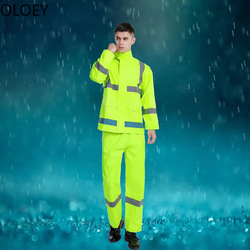 Survival Suit Yeloow Reflective Raincoat  Coat Men Jacket Motorcycle Raincoat Hooded Portable Raincoat Thickened Waterproof Rain