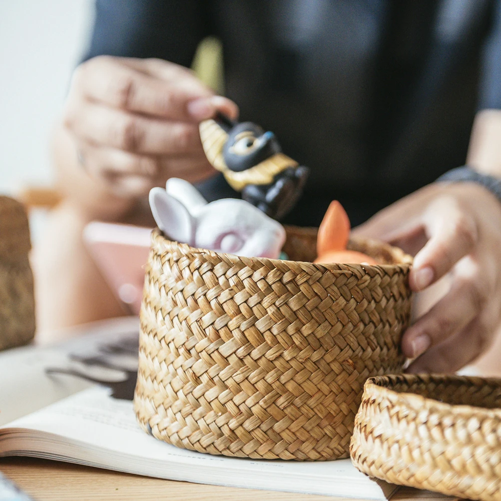 

Rattan Storage Basket Handmade Wicker Snack Basket with Lid Garden Flower Pot Storage for Home