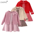 Комплект зимней одежды для маленьких девочек; Одежда для дня рождения; Детский вязаный свитер с цветочным узором для девочек + юбка; Комплект осенней одежды для девочек; Детский костюм