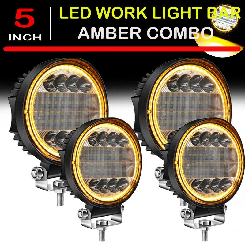 

4X LED Work Light Pods Round Amber Spot Combo Light Amber Fog Lamp for Jeep Off Road SUV