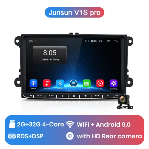 Junsun V1pro 2 г+ 32 г DSP Android9.0 Автомобильный мультимедийный плеер радио gps для Volkswagen VW Passat B6 Touran GOLF5 POLO jetta 2 din DVD - Цвет: V1S Pro