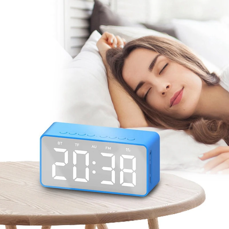 

Wireless Digital Alarm Clock Bluetooth Speaker LED Desk Mirror Supports TF Card AUX Snooze for Home Bedroom Office