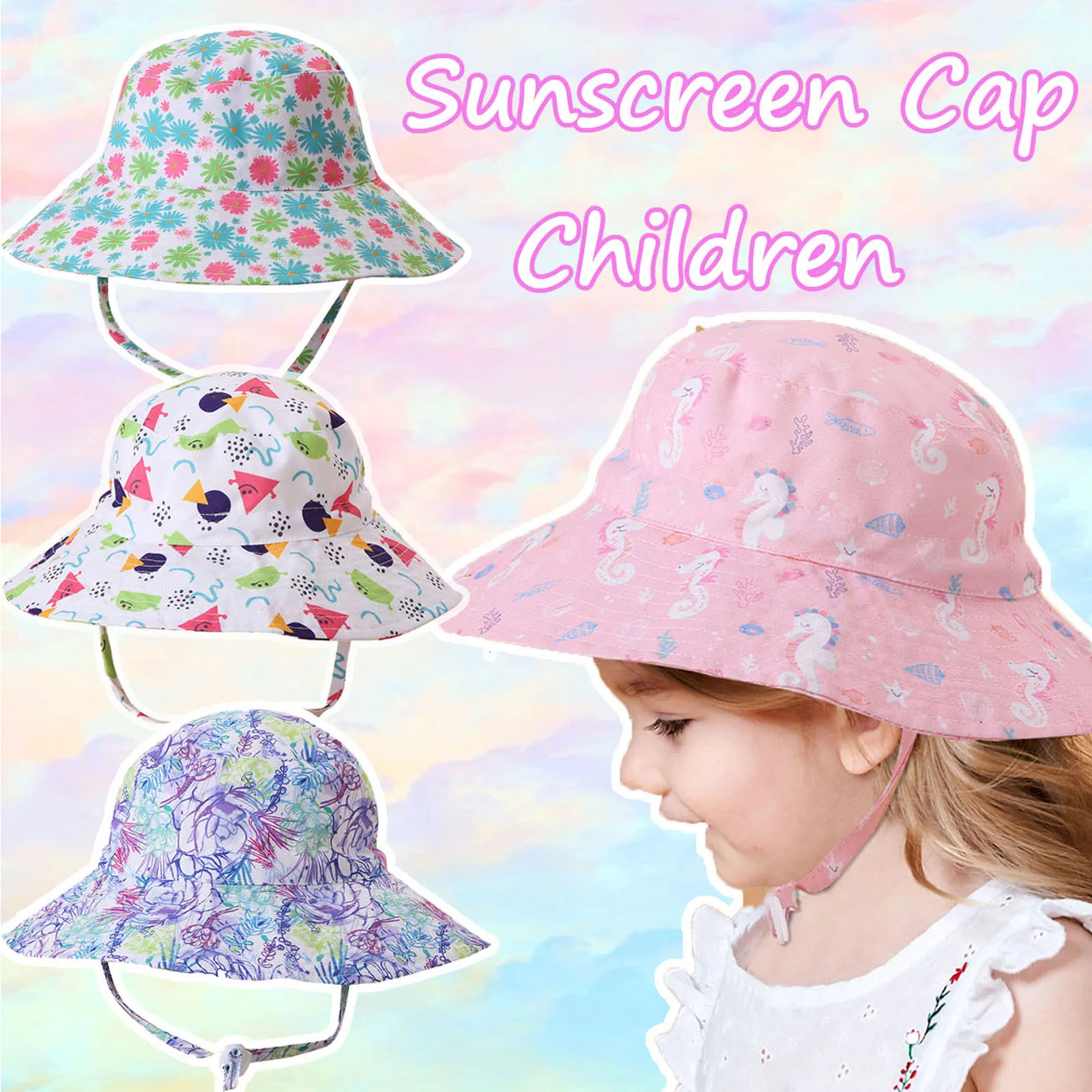 

Summer Baby Cute Cartoon Hat For Girls Boys Kids Bucket Hat Spring Autumn Travel Beach Hat Baby Cap Sun Hats With Windproof Rope
