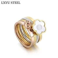 4 in 1 ring multi layer mujer anillos rings mix color stainless steel bands flower rings for best friends splittable friendship