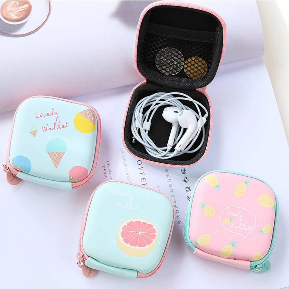 

Multifunctional Wired Earphone Portable Waterproof Storage Bag Cute Ice Cream Watermelon Banana Grapefruit Pattern Storage Box